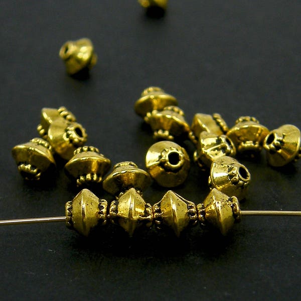 12 Pcs Small Gold Tribal Beads, Antique Gold Spacer Beads, Tiny Gold Lantern Beads, Ethnic Gold Bicone Beads 5mm Gold Beads |LG12-3|12