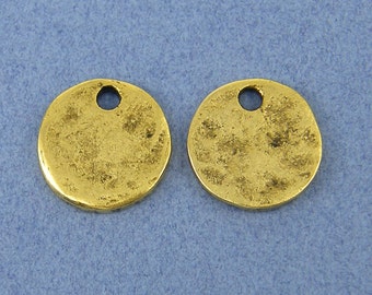 Small Gold Stamping Blank Antique Gold Round Circle Tag Mini Tiny Textured Layering Pendant Hammered Disc Pendant Charm |NU3-2|2 XN