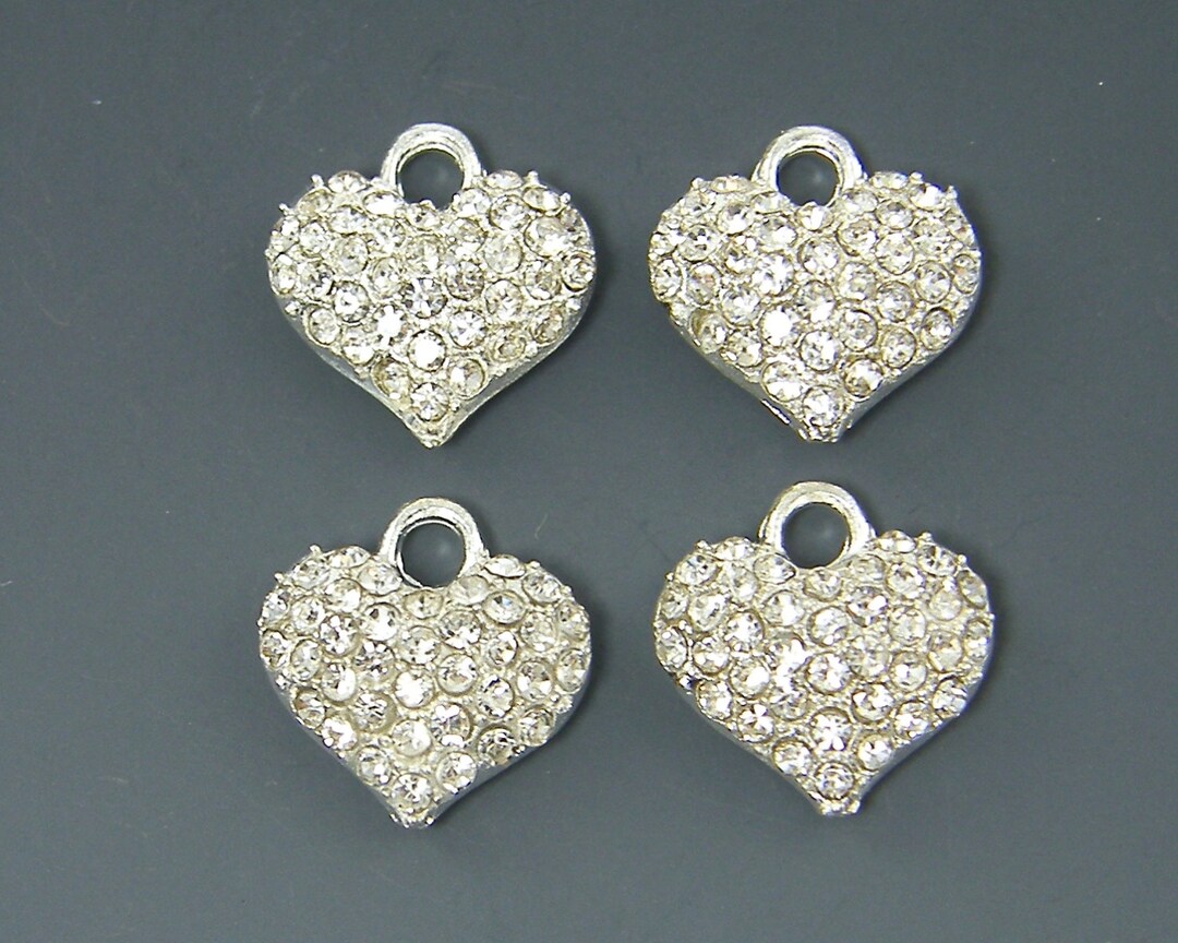Heart Pendant Bright Silver Clear Rhinestone Pave Jewelry Charm S12-14 ...