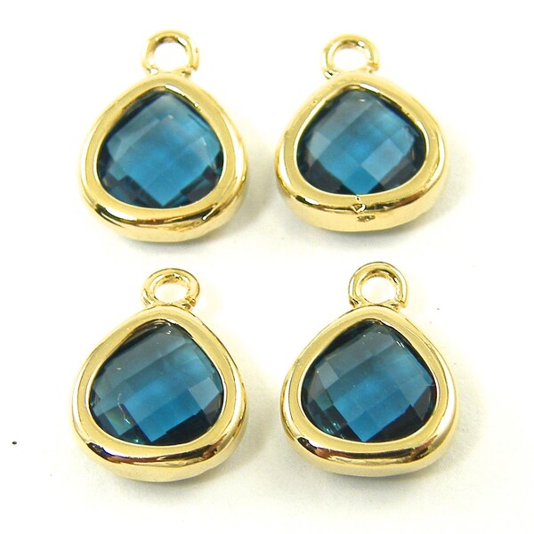 4 Pcs Tiny Blue Bezel Pendants Earring Findings Dangles, Blue Zircon Gold Bezel Frame Charms Teardrop Synthetic Stone 10mm Drop |B8-1|4