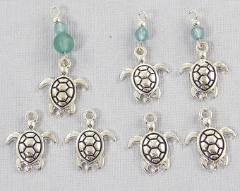 Silver Turtle Charms, Turtle Earring Dangles, Aquatic Nautical Beach Silver Blue Turtle Pendants |S7-1|1 set