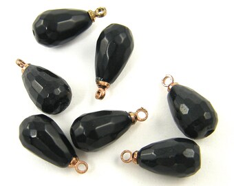 7 Pcs Black Glass Beads, Faceted Teardrop Beads with Bead Cap and Loop, Bead Dangles Charms |BL1-1|7