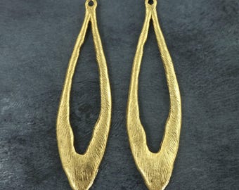 Long Tribal Oval Hoop Earring Findings Antique Gold Rustic Teardrop Jewelry Supply |Q3-7|2