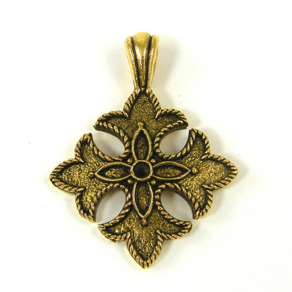 Maltese Cross Pendant, Antique Gold Ornate Tribal Cross Pendant Jewelry Supplies |Q3-8|1