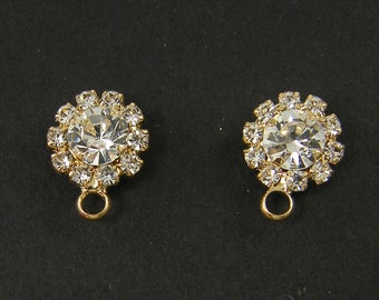 Clear Rhinestone Bridal Earring Post with Loop, Clear Gold Wedding Special Occasion Jewelry Finding |G2-2|2