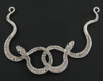 Large Silver Snake Pendant, Silver Animal Necklace Pendant Finding, Large Silver Bib Statement Jewelry Focal Point Component |LG9-1|1