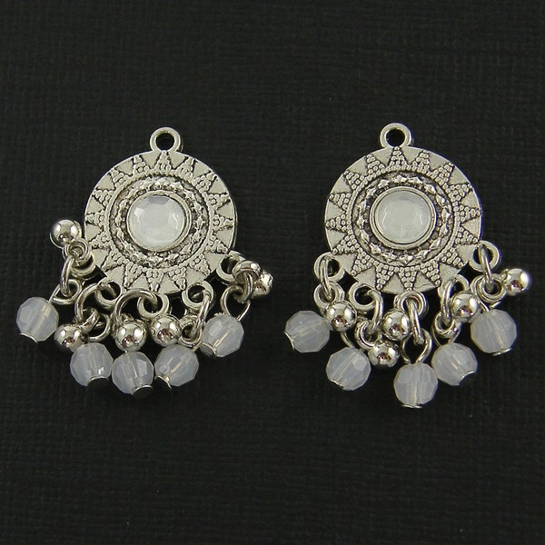 White Chandelier Earring Finding, Boho White Antique Silver Fringe Pendants, Earring Dangles Jewelry Component |WH3-2|2