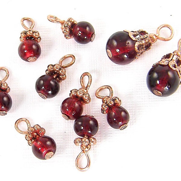 10 Pcs Burgundy Bead Dangles, Rose Gold Garnet Color Bead Drop, Dark Red Graduated Set Charms, Burgundy Dangle Earring Charms |R6-7|10