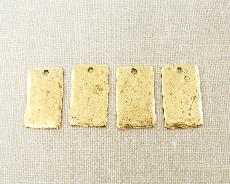 Tribal Charm, Rustic Pendant, Gold Rectangle Pendant Jewelry Supplies Q2-22 image 3