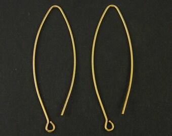 Long Gold Earring Hooks Gold Marquis Folded Ear Wires Earring Wires Findings |NU5-2|2 XN