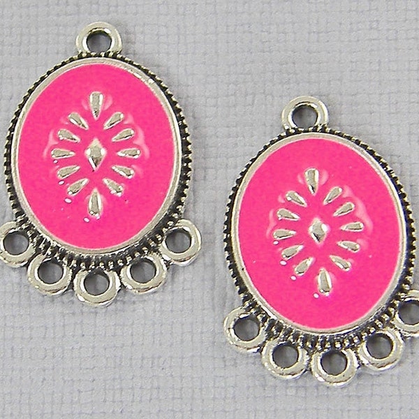 Small Hot Pink Earring Connectors, Fuchsia and Silver Chandelier Earring Findings, Magenta Gothic Victorian Earring Findings |P1-17|2