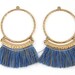 Blue Brown Thread Earring Findings, Large Hoop Blue Brown Fringe Earring Dangles Boho Bold Hoop Statement Jewelry Supply |LG4-13|2