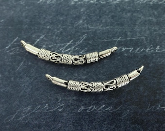 Antique Silver Curved Tube Findings – Boho Tribal Connector Bars for Bracelets or Necklaces |S21-8|2