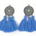 Blue Tassel Earring Findings, Blue Medallion Earring Dangles, Blue Silver Flower Earring Parts for DIY Jewelry |B6-12|2