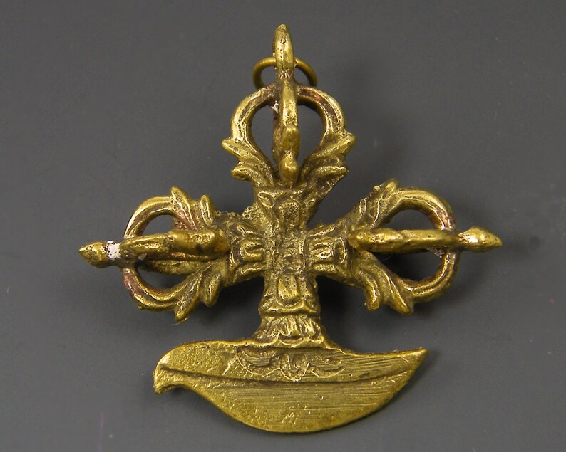 G2-5|1 Tribal Pendant Bronze Cross Dagger Pendant for Necklace Dimensional Antique Gold Brass Rustic Cross Tibetan Vajra Dorje Charm