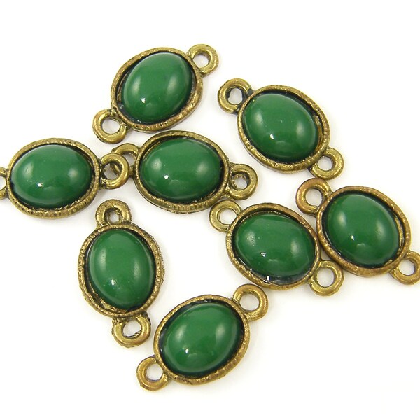 8 Pcs Dark Green Antique Gold Jewelry Connector Double Loop Link Finding