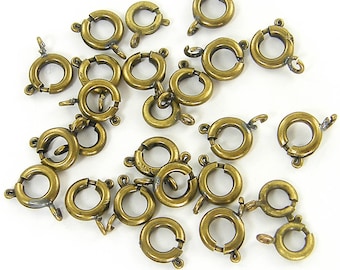 50 Pcs Assorted Antique Brass Spring Ring Clasps, 6mm 7mm Assortment, Destash Jewelry Closure for Necklaces, Bracelets |AN6-3|50