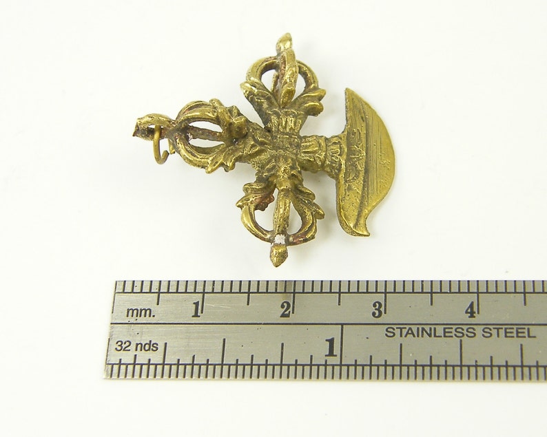 G2-5|1 Tribal Pendant Bronze Cross Dagger Pendant for Necklace Dimensional Antique Gold Brass Rustic Cross Tibetan Vajra Dorje Charm