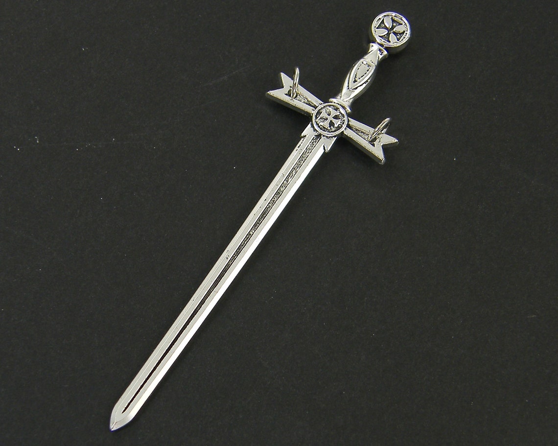4 Pcs Long Silver Sword Pendant Charm with Maltese Cross Hilt | Etsy