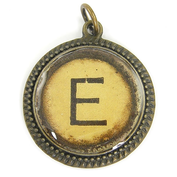 Initial Pendant E N Q U Charm Personalized Monogram Alphabet, Initial Jewelry Resin Alphabet Charm Circle Pendant Old Typewriter Key |BR1-7