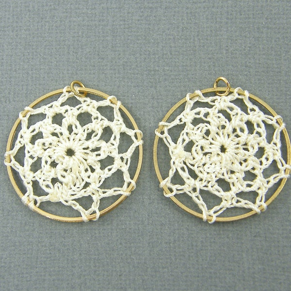 Dream Catcher pendiente resultados Boho ganchillo crema componentes de joyería del atrapasueños redondo oro | WH2-4 | 2