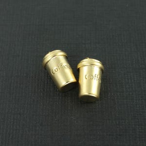 2 Ps Matte Gold Coffee Cup Charms, Barista or Coffee Lover Gift Pendants |G4-15|2
