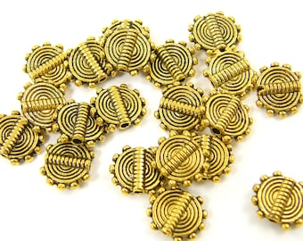 12 Pcs Tribal Metal Beads Round Baule Style Beads Antique Gold Plated Flat Tribal Ethnic Metal Beads |LG7-3|12