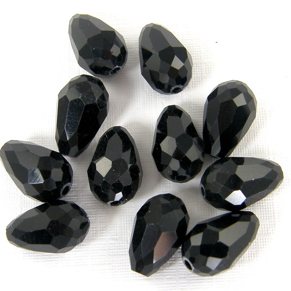 20 Pcs Black Faceted Teardrop Glass Beads,  15x10mm Opaque Black Teardrop Beads, Jet Black Chinese Crystal Beads |BL4-7|20