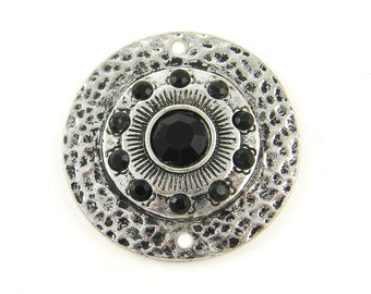 Antique Silver Hammered Metal Black Cab Jewelry Connector Link Jewelry Pendant Finding |S5-16|1