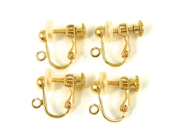 20 Pcs Gold Clip on Earring Findings Bright Gold Plated Screw Back with Loop and Comfort Cushion |LG1-13|20