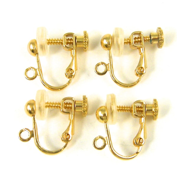 20 Pcs Gold Clip on Earring Findings Bright Gold Plated Screw Back with Loop and Comfort Cushion |LG1-13|20