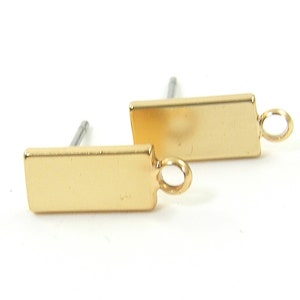 Gold Rectangle Earring Posts, Stud Jewelry Supply Post with Loop |G14-3|2