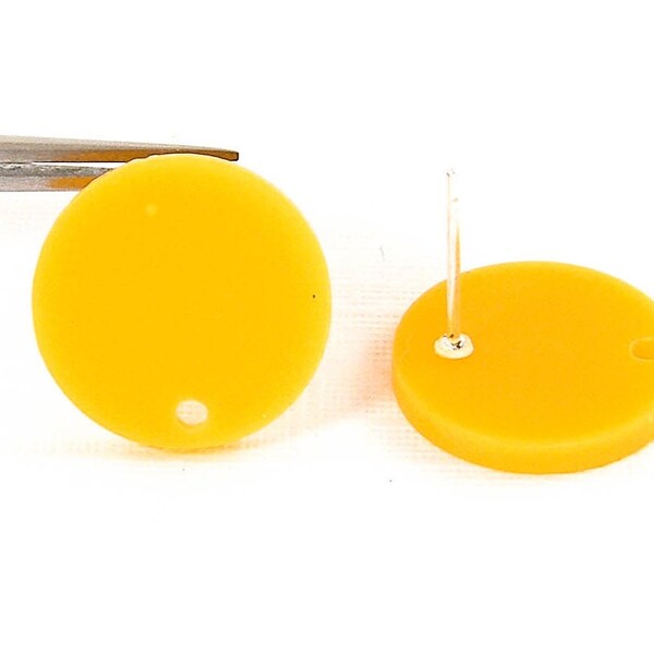 16mm Deep Yellow Earring Post Findings, Round Goldenrod Mustard Plastic Earring Stud Finding with Hole for Beads Charms Dangles |G15-4|2
