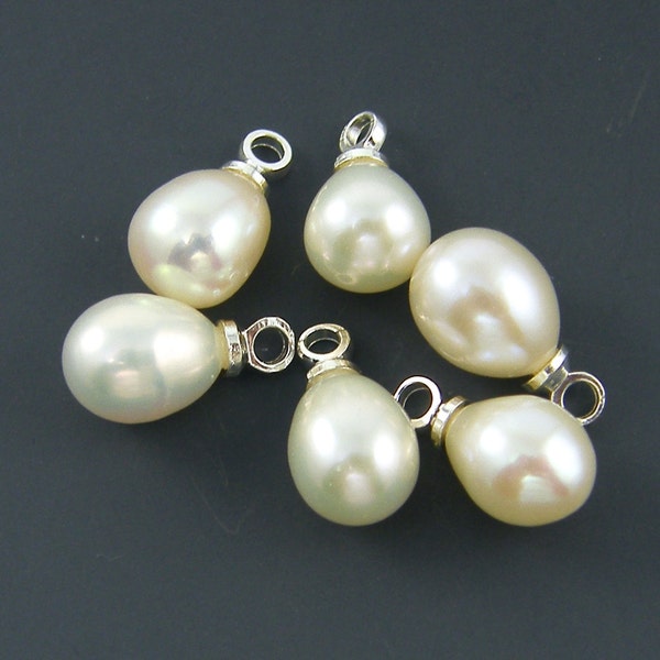 Small Cream White Pearl Teardrop Beads with Silver Loop 10mm x 6mm 10x6 Pearl Drop |WH1-1|6