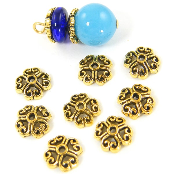 50 Pcs Antique Gold Bead Caps, Boho Gold Swirl Heart Bead Caps, Ornate Textured Metal Bead Cap Jewelry Supply Finding 20 Pcs |G10-15|50