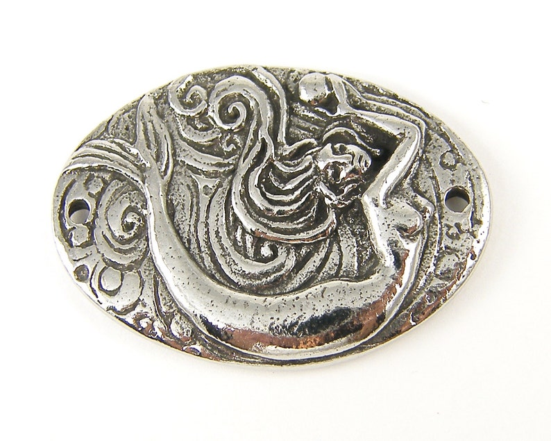 Mermaid Pendant Silver Pewter Pendant Green Girls Studio Jewelry Connector Bracelet Link S26-91 image 2