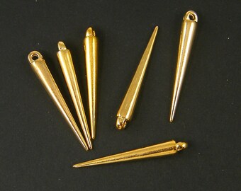 12 Pcs Gold Spike Charm, Long Gold Point Charm Pendant |G8-7|12