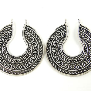 Large Grecian Hoop Earring Finding Antique Silver Detailed Crescent Jewelry Pendant Component |S23-15|2