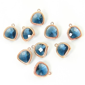 6 Pcs Blue Pendants with Rose Gold Bezel Frame, Small Blue Charms for DIY Jewelry, Blue Faceted Earring Findings Dangles Drop |B11-2|6