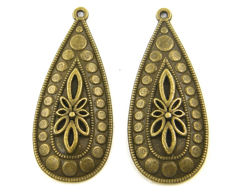 Flower Circle Design Earring Dangle Pendant Charm AN6-4|6 6 Pieces Antique Brass Bronze Teardrop Earring Finding