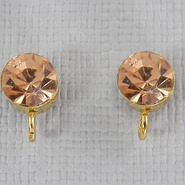 5mm Pink Blush Rhinestone Earrings Posts with Loop, Peach Gold Earring Stud Findings |P5-16|2