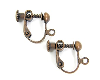 4 Pcs Antique Copper Clip on Earring Findings, Screw Back with Loop |CO1-1|4