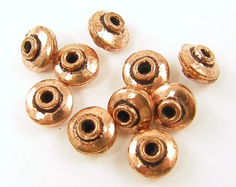 Copper Bead, Antique Copper Beads, Collared Copper Beads, Copper Rondelle Spacer Beads |CO2-7