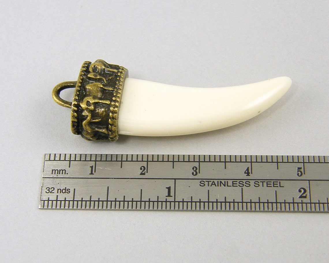 Faux Ivory Tusk Pendant Antique Gold Elephant Pendant Fang Etsy