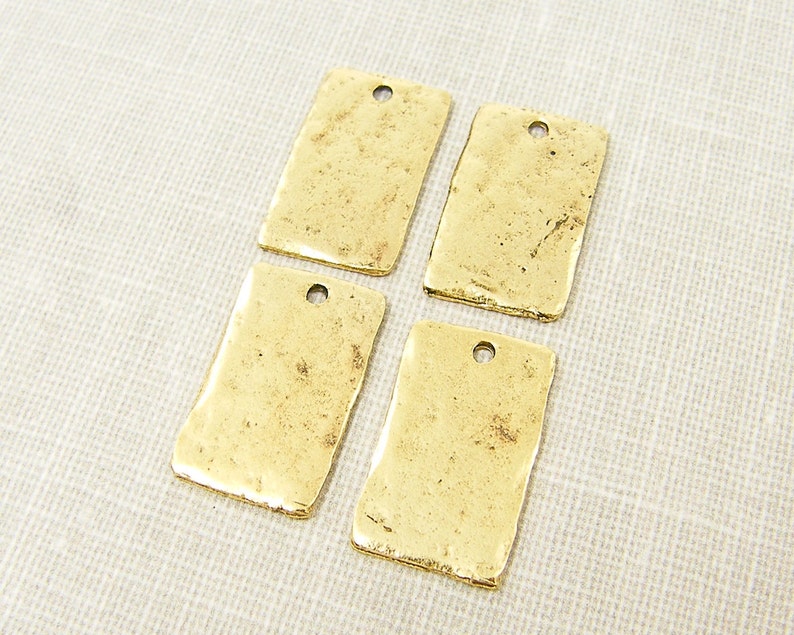 Tribal Charm, Rustic Pendant, Gold Rectangle Pendant Jewelry Supplies Q2-22 image 4