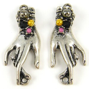 Silver Hand Charm Earring Connector, Hand Jewelry Pendant Connector Links with Rhinestones |S21-7|2M