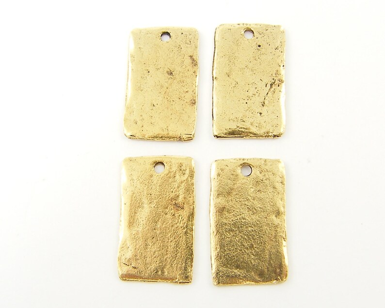 Tribal Charm, Rustic Pendant, Gold Rectangle Pendant Jewelry Supplies Q2-22 image 2