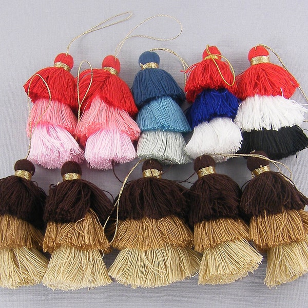 Assorted Light to Dark Tassels, Tiered Tassel Mix, Bohemian Ombre Tassel Assortment, Three Tier Jewelry Tassels, Fringe Pendants |TS2|10