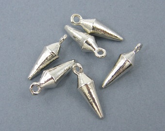 Silver Spike Charm - Dagger Point Drop Plumb Bob Pendant 6 Pcs |LG8-12|6