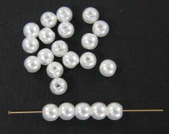 100 Pcs 6mm White Pearl Round Beads, Sphere Ball Shaped Pearl Beads |LG4-4|100